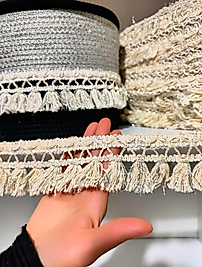 Pamuk Ekru Gümüş Simli Dekoratif Şerit